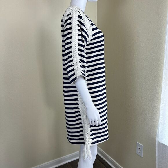 Pepin Women's Size M Breton Striped Crochet Shift Mini Dress Nautical Cotton - Picture 15 of 16